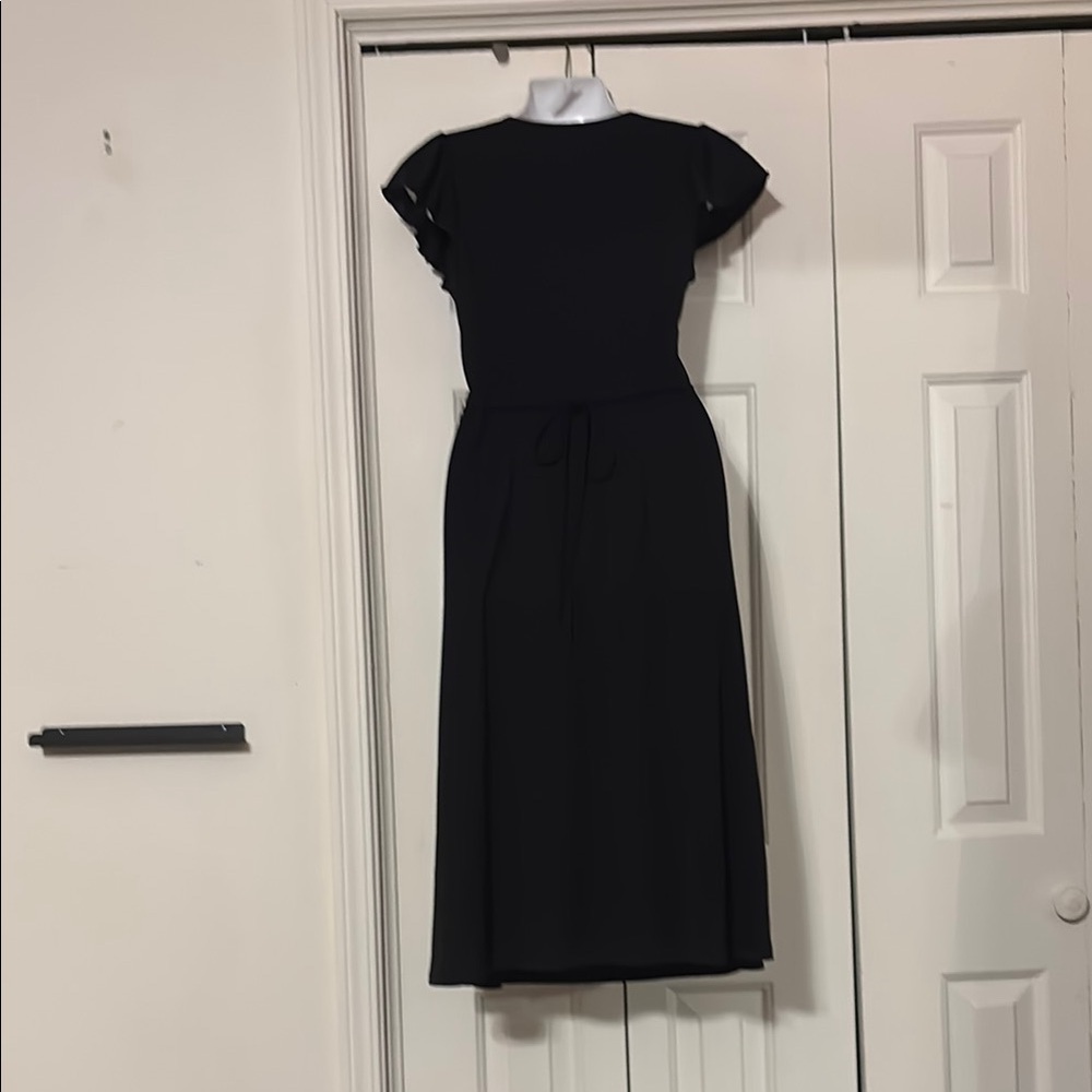 LOFT Black A-Line Midi Dress with Flutter Cap Sleeves-NWT - Picture 2 of 6